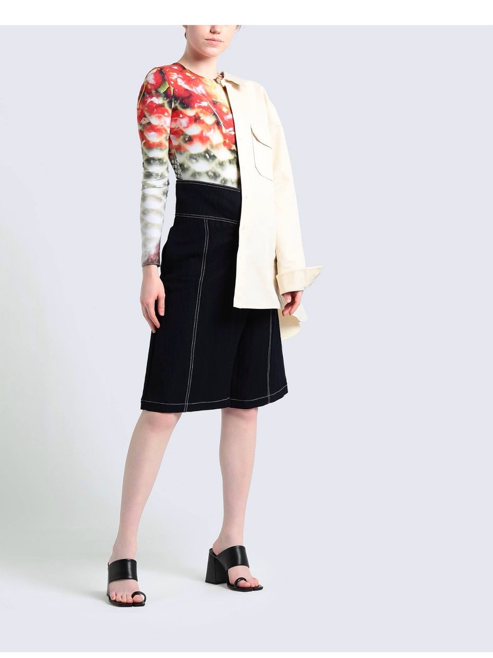 Maison Martin Margiela Red, Cream and Black Printed Long-Sleeve Bodysuit - Picture 4 of 4